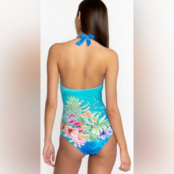 Johnny Was Water Tropic Tie Dye Twist Key Hole Halter One Piece Swimsuit Medium - Picture 9 of 10
